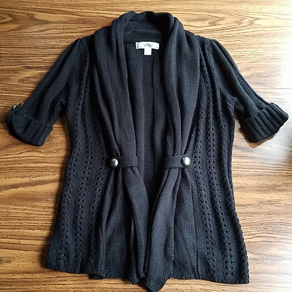 Y2K Decree Pointelle Cable Knit Shawl Collar Cardigan Short Sleeve Sweater